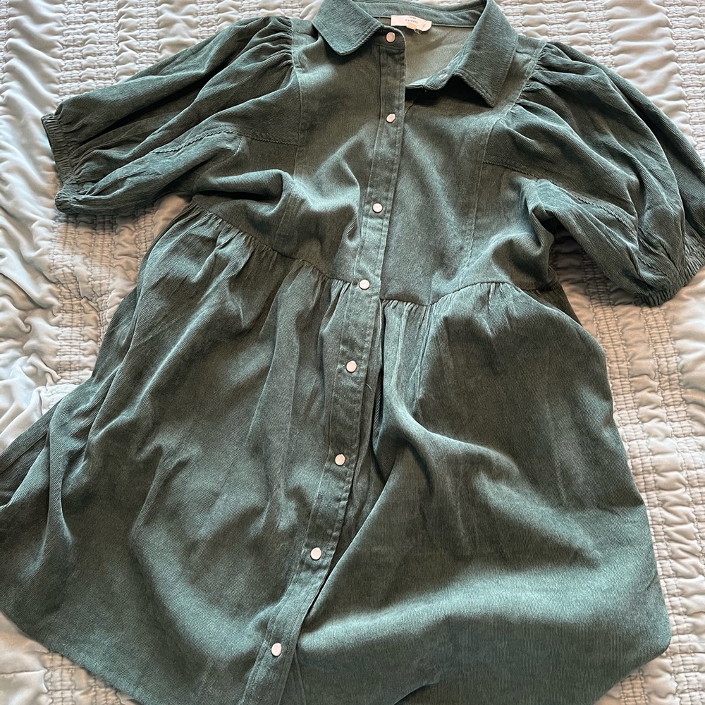 Entro Green Puff Sleeve Mini Dress